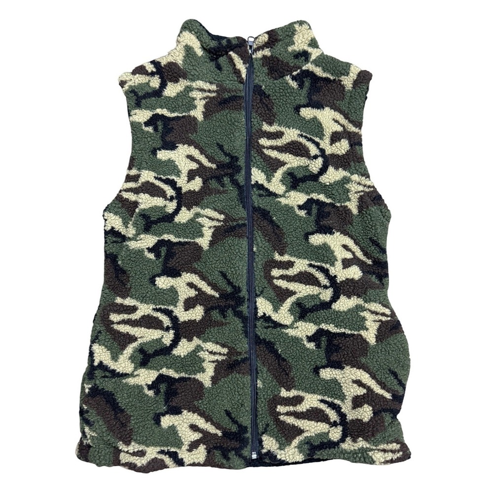 Ellie & Kate Womens Camo Sherpa Fleece Zip Up Vest Green Camouflage S/M JK5172